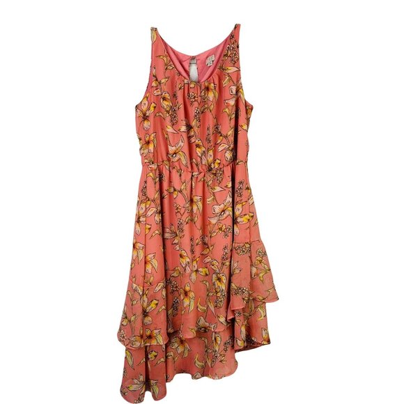a new day Dresses & Skirts - A New Day dress pink floral asymmetric hem sleeveless ruffles M